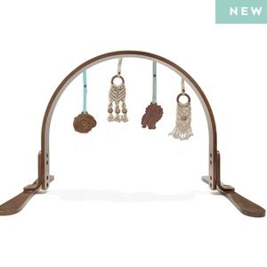 Finn and Emma play gym frame- light wood